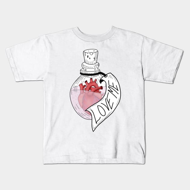 Love Potion - Anatmoical Heart In A Bottle Kids T-Shirt by DesignsBySaxton